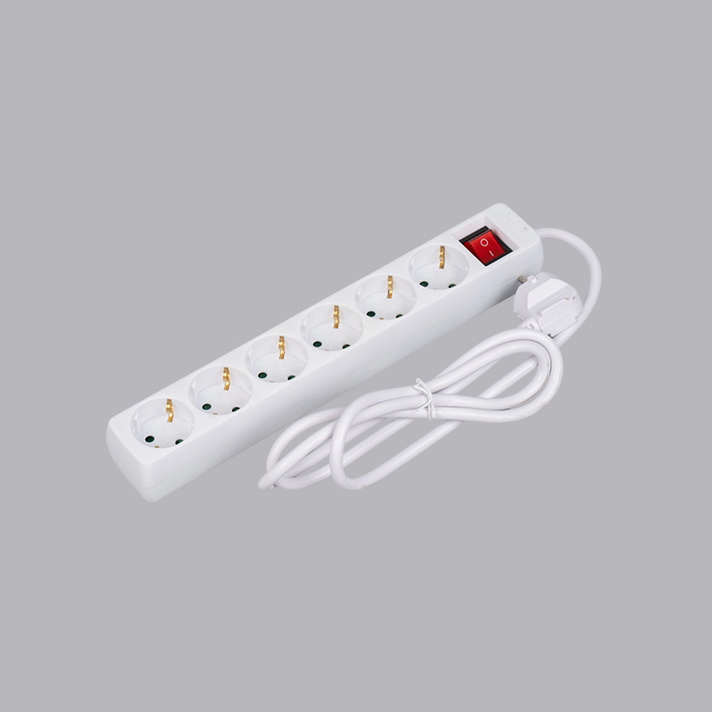 LOB-06K Saksan tyyppinen suorakaiteen muotoinen 6-suuntainen jatkojohto kytkimellä Multi-Socket